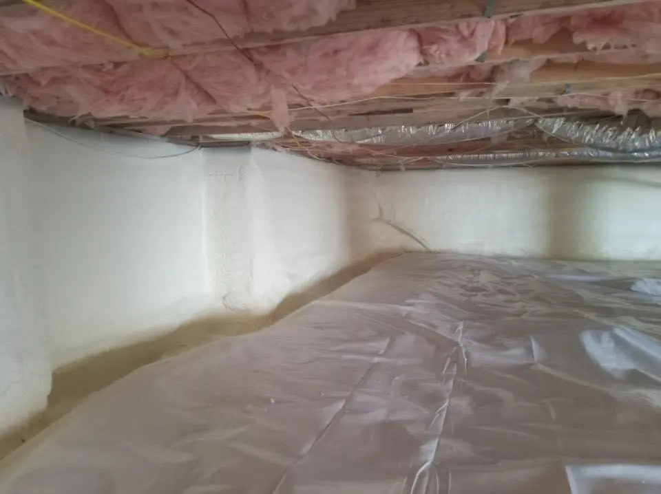 Crawl space encapsulation with closed-cell spray foam for Roof Leak Repair in Red Oak